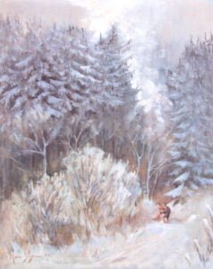 Renard dans la forêt enneigée